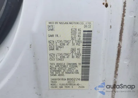 2016 Nissan Nv Cargo Nv2500 Hd Sl V6 from USA, damaged, VIN 1N6BF0KY8GN800226